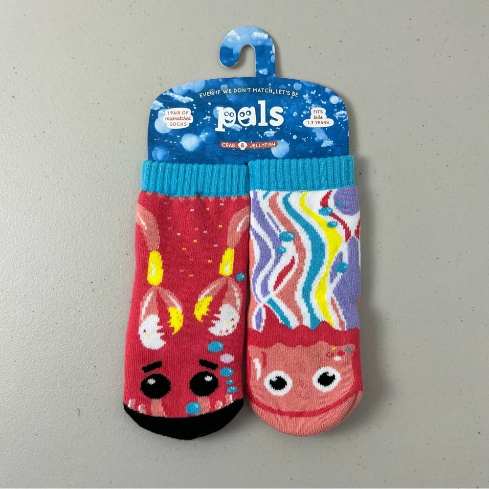 NWT Paals Crab & Jellyfish Mismatched Socks Kids 1-3 Years Gripper Socks